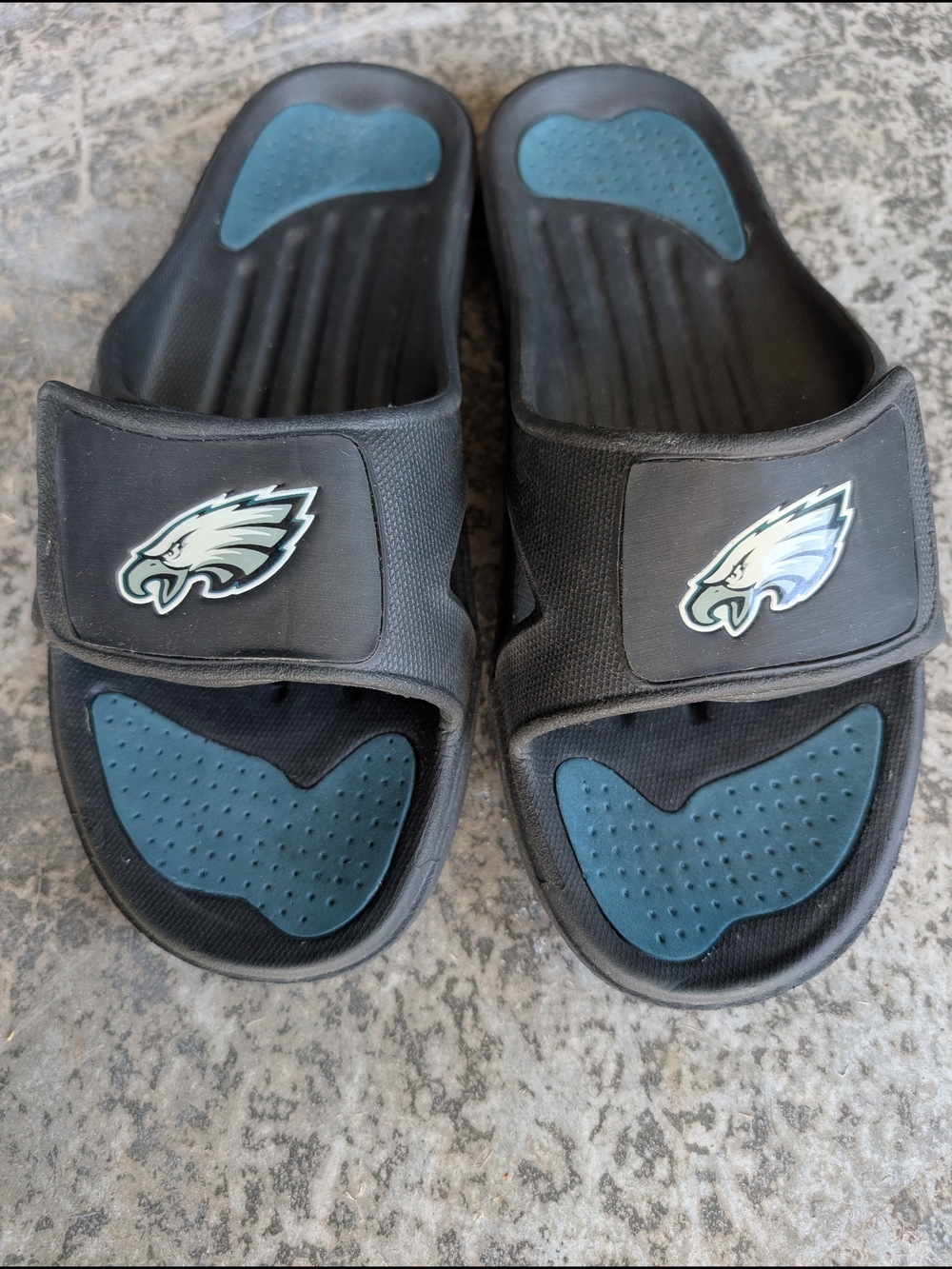 Philadelphia Eagles Black and Teal Slide Sandals